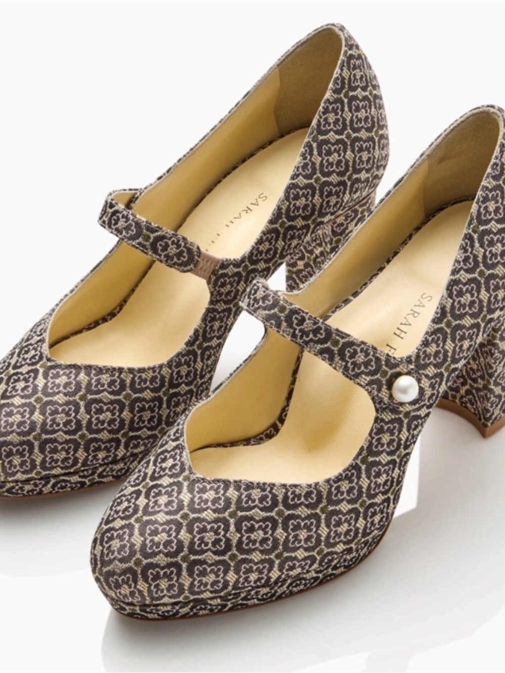 NIB Sarah Flint Plum & Gold Floral Jacquard Mary Jane Pumps - Size IT 39, US 8.5 - Picture 3 of 16